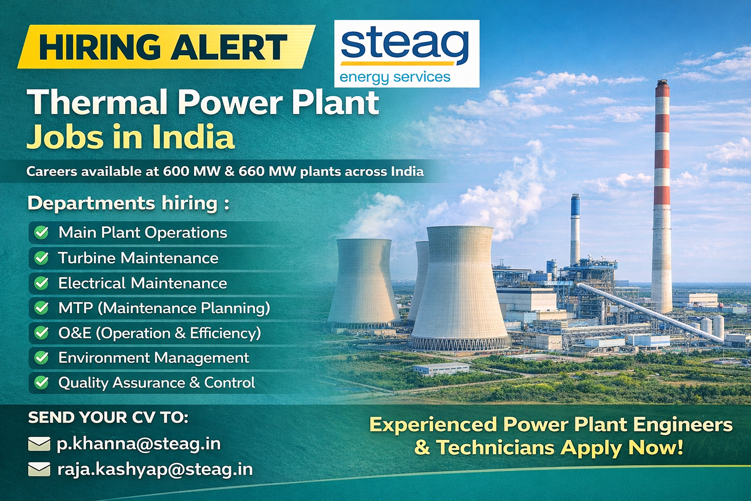 STEAG Energy Services Hiring Alert: Thermal Power Plant Jobs In India 2026